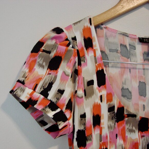 Femme Multicolour Midi Dress Short Sleeve Ruffle Hem Office Work Size Small - Picture 6 of 11